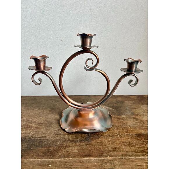 Gregorian Solid Copper Candelabra | Lovely Feminine Candelabra | Cottagecore - Picture 9 of 10